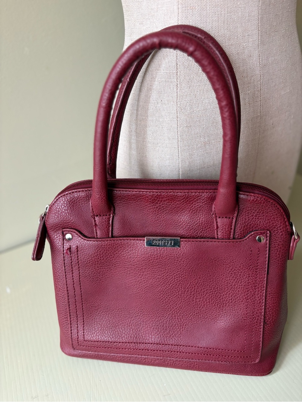 Roots 73 Red Burgundy Leather Top-Handle Shoulder Bag y2k